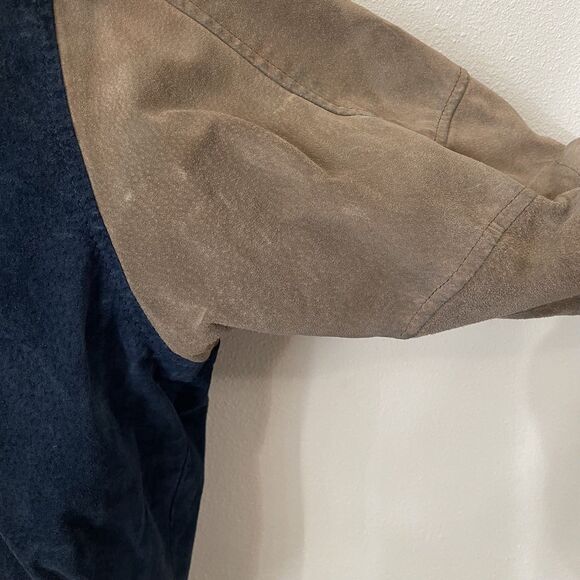 VTG Global Identity G-111 Leather Jacket Mens XL Brown & Blue Bomber Coat - Picture 14 of 16